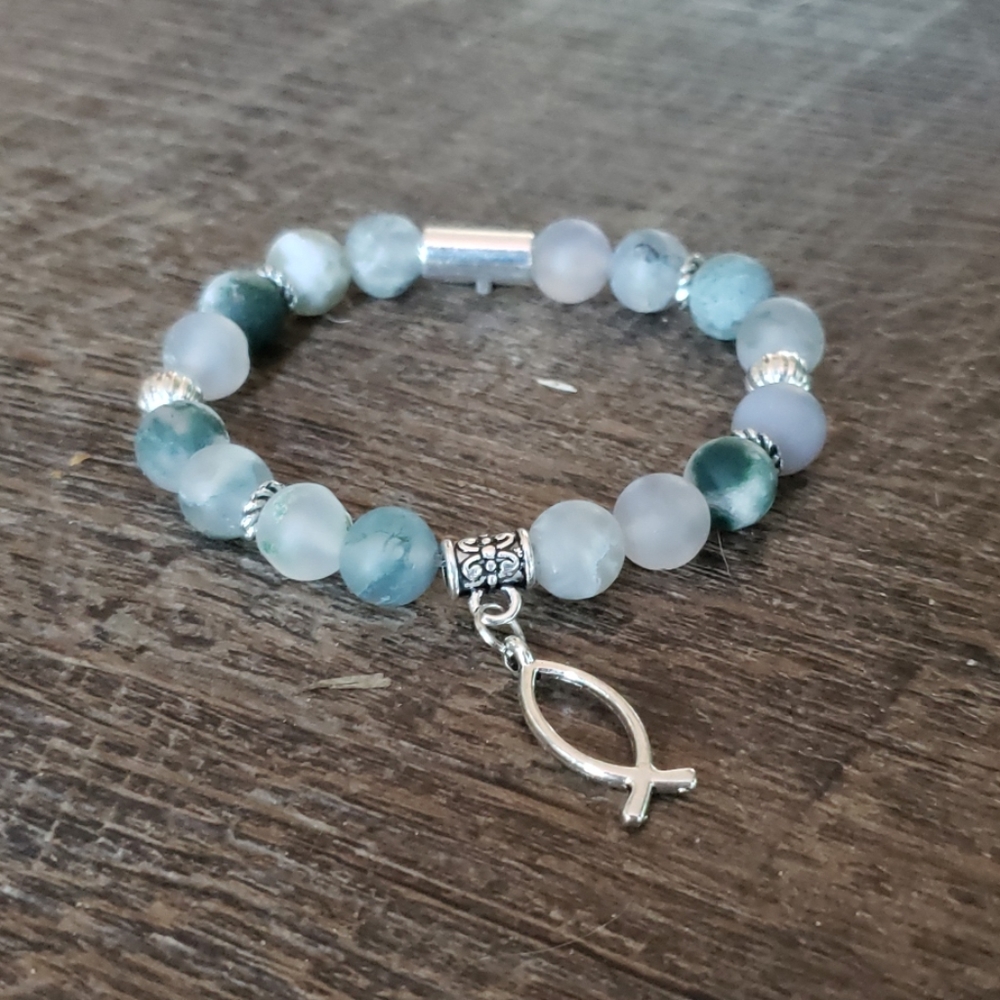 Agate Christian Beaded Charm Bracelet